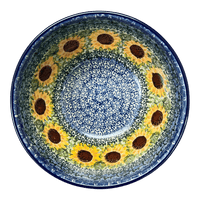 A picture of a Polish Pottery Deep 6.25" Bowl (Sunflowers) | AC37-U4739 as shown at PolishPotteryOutlet.com/products/deep-6-25-bowl-sunflowers-ac37-u4739