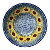 A picture of a Polish Pottery Bowl, Round, Deep, 6.25" in "Sunflowers" by Ceramika Artystyczna | AC37-U4739 as shown at PolishPotteryOutlet.com/products/deep-6-25-bowl-sunflowers-ac37-u4739