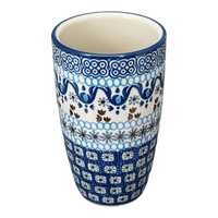 A picture of a Polish Pottery CA 14 oz. Tumbler (Blue Ribbon) | AC53-1026X as shown at PolishPotteryOutlet.com/products/14-oz-tumbler-blue-ribbon-ac53-1026x