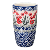 A picture of a Polish Pottery CA 14 oz. Tumbler (Red Aster) | AC53-1435X as shown at PolishPotteryOutlet.com/products/14-oz-tumbler-red-aster-ac53-1435x