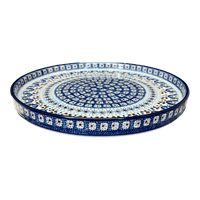 A picture of a Polish Pottery Round Tray (Blue Ribbon) | AE93-1026X as shown at PolishPotteryOutlet.com/products/round-tray-blue-ribbon-ae93-1026x