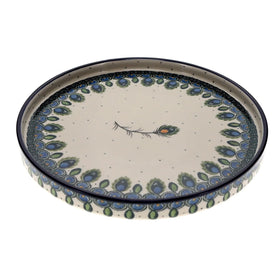 Polish Pottery Round Tray (Peacock Plume) | AE93-2218X Additional Image at PolishPotteryOutlet.com
