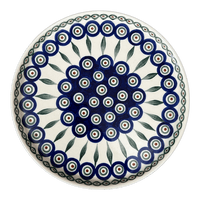 A picture of a Polish Pottery Round Tray (Peacock) | AE93-54 as shown at PolishPotteryOutlet.com/products/round-tray-peacock-ae93-54
