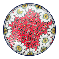A picture of a Polish Pottery Round Tray (Regal Daisies - Red) | AE93-U4725 as shown at PolishPotteryOutlet.com/products/round-tray-regal-daisies-red-ae93-u4725