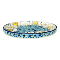 A picture of a Polish Pottery Round Tray (Regal Daisies - Blue) | AE93-U4736 as shown at PolishPotteryOutlet.com/products/round-tray-regal-daisies-blue-ae93-u4736