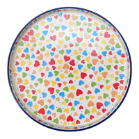 A picture of a Polish Pottery Round Tray (Rainbow Hearts) | AE93-U4833 as shown at PolishPotteryOutlet.com/products/round-tray-rainbow-hearts-ae93-u4833