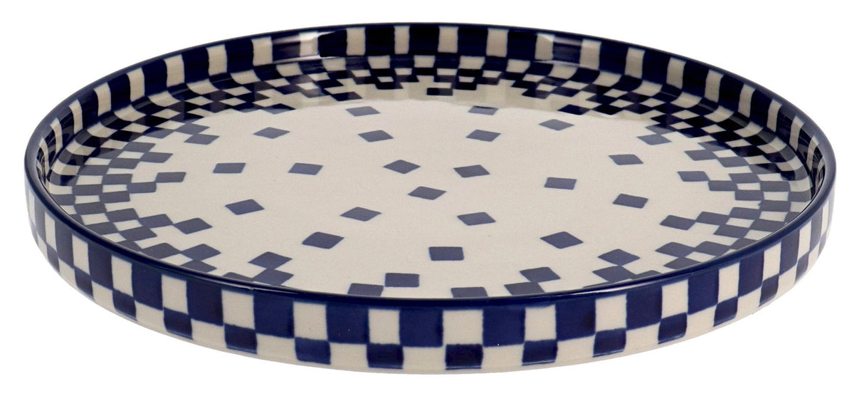 Tray, Round, 10" in "Blue Checkers" by Ceramika Artystyczna | AE93-U4851