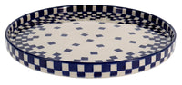 A picture of a Polish Pottery Round Tray (Blue Checkers) | AE93-U4851 as shown at PolishPotteryOutlet.com/products/round-tray-blue-checkers-ae93-u4851