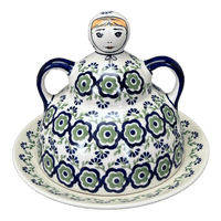 A picture of a Polish Pottery Collectible Cheese Lady (Green Tea Garden) | B001T-14 as shown at PolishPotteryOutlet.com/products/the-collectible-cheese-lady-green-tea-garden-b001t-14