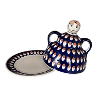 A picture of a Polish Pottery Collectible Cheese Lady (Pheasant Feathers) | B001T-52 as shown at PolishPotteryOutlet.com/products/the-collectible-cheese-lady-pheasant-feathers-b001t-52