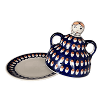 A picture of a Polish Pottery The Collectible Cheese Lady (Pheasant Feathers) | B001T-52 as shown at PolishPotteryOutlet.com/products/the-collectible-cheese-lady-pheasant-feathers-b001t-52