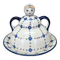 A picture of a Polish Pottery Collectible Cheese Lady (Diamond Quilt) | B001U-AS67 as shown at PolishPotteryOutlet.com/products/the-collectible-cheese-lady-diamond-quilt-b001u-as67