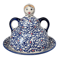 A picture of a Polish Pottery Collectible Cheese Lady (Blue Canopy) | B001U-IS04 as shown at PolishPotteryOutlet.com/products/the-collectible-cheese-lady-is04-b001u-is04