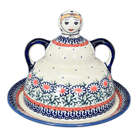 A picture of a Polish Pottery Collectible Cheese Lady (Daisy Chain) | B001U-ST as shown at PolishPotteryOutlet.com/products/the-collectible-cheese-lady-daisy-chain-b001u-st