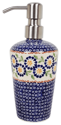A picture of a Polish Pottery Liquid Soap Dispenser (Mums the Word) | B009T-P178 as shown at PolishPotteryOutlet.com/products/liquid-soap-dispenser-mums-the-word
