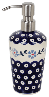 A picture of a Polish Pottery Liquid Soap Dispenser (Periwinkle Chain) | B009T-P213 as shown at PolishPotteryOutlet.com/products/liquid-soap-dispenser-periwinkle-chain