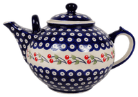 A picture of a Polish Pottery 3 Liter Teapot (Cherry Dot) | C001T-70WI as shown at PolishPotteryOutlet.com/products/the-3-liter-teapot-cherry-dot