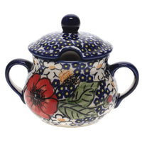 A picture of a Polish Pottery 3.5" Traditional Sugar Bowl (Poppies & Posies) | C015S-IM02 as shown at PolishPotteryOutlet.com/products/the-traditional-sugar-bowl-poppies-posies