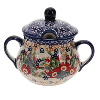A picture of a Polish Pottery 3.5" Traditional Sugar Bowl (Poppy Persuasion) | C015S-P265 as shown at PolishPotteryOutlet.com/products/the-traditional-sugar-bowl-poppy-persuasion