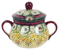 A picture of a Polish Pottery 3.5" Traditional Sugar Bowl (Sunshine Grotto) | C015S-WK52 as shown at PolishPotteryOutlet.com/products/the-traditional-sugar-bowl-sunshine-grotto