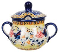 A picture of a Polish Pottery 3.5" Traditional Sugar Bowl (Butterfly Bliss) | C015S-WK73 as shown at PolishPotteryOutlet.com/products/the-traditional-sugar-bowl-butterfly-bliss