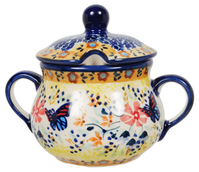 Polish Pottery 3.5" Traditional Sugar Bowl (Butterfly Bliss) | C015S-WK73 Additional Image at PolishPotteryOutlet.com