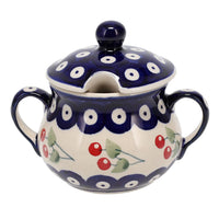 A picture of a Polish Pottery 3.5" Traditional Sugar Bowl (Cherry Dot) | C015T-70WI as shown at PolishPotteryOutlet.com/products/the-traditional-sugar-bowl-cherry-dot