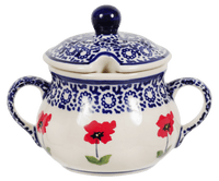 A picture of a Polish Pottery 3.5" Traditional Sugar Bowl (Poppy Garden) | C015T-EJ01 as shown at PolishPotteryOutlet.com/products/the-traditional-sugar-bowl-poppy-garden