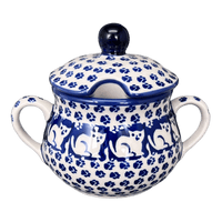 A picture of a Polish Pottery 3.5" Traditional Sugar Bowl (Kitty Cat Path) | C015T-KOT6 as shown at PolishPotteryOutlet.com/products/the-traditional-sugar-bowl-kitty-cat-path-c015t-kot6