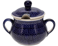 A picture of a Polish Pottery 3.5" Traditional Sugar Bowl (Night Sky) | C015T-MARM as shown at PolishPotteryOutlet.com/products/the-traditional-sugar-bowl-night-sky