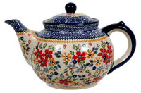 A picture of a Polish Pottery The 1.5 Liter Teapot (Ruby Bouquet) | C017S-DPCS as shown at PolishPotteryOutlet.com/products/the-15-liter-teapot-ruby-bouquet
