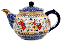 A picture of a Polish Pottery 1.5 Liter Teapot (Ruby Duet) | C017S-DPLC as shown at PolishPotteryOutlet.com/products/the-15-liter-teapot-duet-in-ruby
