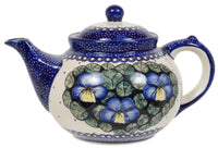 A picture of a Polish Pottery The 1.5 Liter Teapot (Pansies) | C017S-JZB as shown at PolishPotteryOutlet.com/products/the-15-liter-teapot-pansies