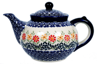 A picture of a Polish Pottery The 1.5 Liter Teapot (Flower Power) | C017T-JS14 as shown at PolishPotteryOutlet.com/products/the-15-liter-teapot-flower-power