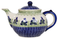 A picture of a Polish Pottery 1.5 Liter Teapot (Bunny Love) | C017T-P324 as shown at PolishPotteryOutlet.com/products/the-1-5-liter-teapot-bunny-love
