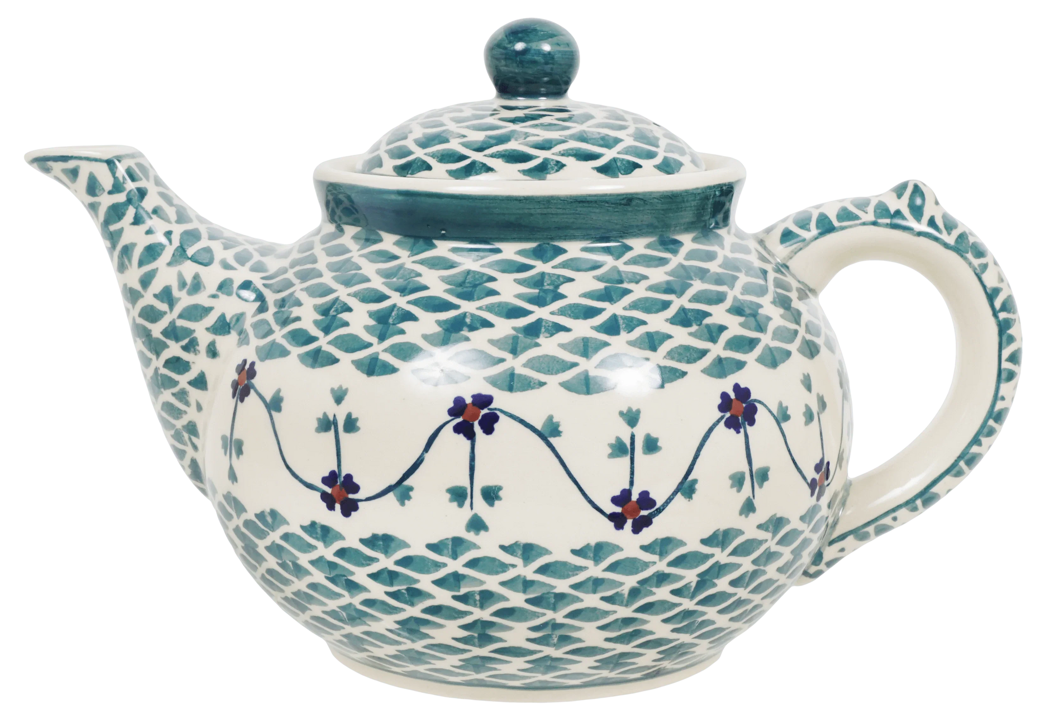 The 1.5 Liter Teapot (Woven Pansies) | C017T-RV - The Polish Pottery Outlet