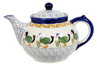 A picture of a Polish Pottery 1.5 Liter Teapot (Ducks in a Row) | C017U-P323 as shown at PolishPotteryOutlet.com/products/the-15-liter-teapot-ducks-in-a-row