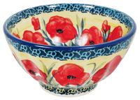 A picture of a Polish Pottery 5.5" Fancy Bowl (Poppies in Bloom) | C018S-JZ34 as shown at PolishPotteryOutlet.com/products/5-5-fancy-bowl-poppies-in-bloom