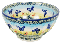 A picture of a Polish Pottery 5.5" Fancy Bowl (Butterflies in Flight) | C018S-WKM as shown at PolishPotteryOutlet.com/products/5-5-fancy-bowl-butterflies-in-flight