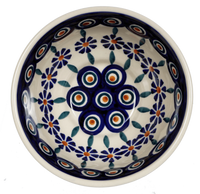 A picture of a Polish Pottery 5.5" Fancy Bowl (Floral Peacock) | C018T-54KK as shown at PolishPotteryOutlet.com/products/5-5-fancy-bowl-floral-peacock