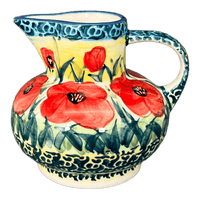 A picture of a Polish Pottery Big Belly Creamer (Poppies in Bloom) | D008S-JZ34 as shown at PolishPotteryOutlet.com/products/big-belly-creamer-poppies-in-bloom-d008s-jz34