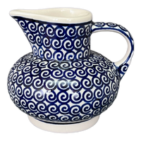 A picture of a Polish Pottery Big Belly Creamer (Riptide) | D008T-63 as shown at PolishPotteryOutlet.com/products/big-belly-creamer-riptide-d008t-63