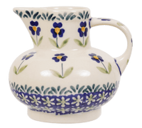 A picture of a Polish Pottery Big Belly Creamer (Forget Me Not) | D008T-ASS as shown at PolishPotteryOutlet.com/products/big-belly-creamer-forget-me-not-d008t-ass