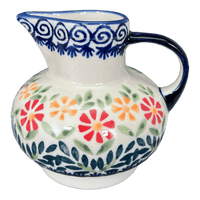 A picture of a Polish Pottery Big Belly Creamer (Flower Power) | D008T-JS14 as shown at PolishPotteryOutlet.com/products/big-belly-creamer-flower-power-d008t-js14