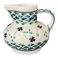 A picture of a Polish Pottery Big Belly Creamer (Woven Pansies) | D008T-RV as shown at PolishPotteryOutlet.com/products/big-belly-creamer-woven-pansies-d008t-rv