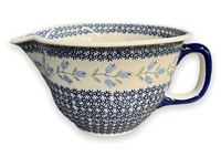 A picture of a Polish Pottery Batter Bowl (Lily of the Valley) | D014T-ASD as shown at PolishPotteryOutlet.com/products/the-2-5-quart-batter-bowl-lily-of-the-valley-d014t-asd
