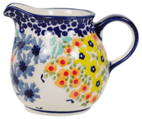 A picture of a Polish Pottery Creamer, The Cream of Creamers-"Basia", 6.5 oz in "Brilliant Garden" by Manufaktura | D019S-DPLW as shown at PolishPotteryOutlet.com/products/the-cream-of-creamers-basia-brilliant-garden