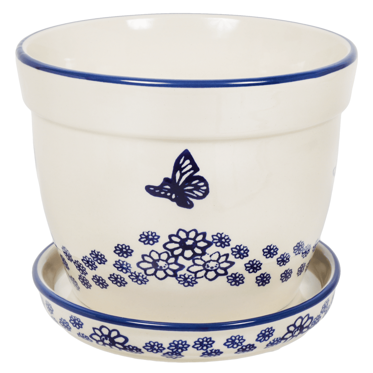 Flower Pot, with Saucer, 8" in "Butterfly Garden" by Manufaktura | D037T-MOT1