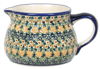 A picture of a Polish Pottery 1 Liter Pitcher (Perennial Garden) | D044S-LM as shown at PolishPotteryOutlet.com/products/the-1-liter-wide-mouth-pitcher-perennial-garden