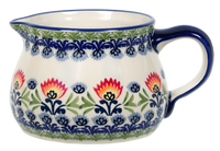 A picture of a Polish Pottery 1 Liter Pitcher (Floral Fans) | D044S-P314 as shown at PolishPotteryOutlet.com/products/the-1-liter-wide-mouth-pitcher-floral-fans
